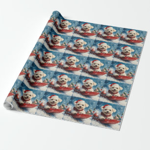 Papel De Regalo Perro maltés en trineo Deja que nieve Navidad