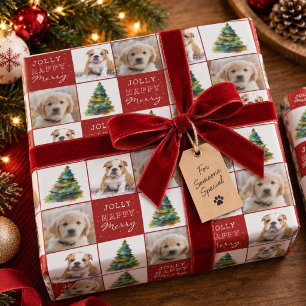 Papel De Regalo Perro Mascota 2 Fotos Navidad Árbol Acuarela