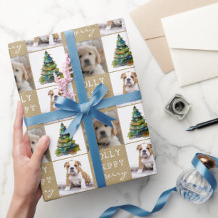 Papel De Regalo Perro Mascota 2 Fotos Navidad Árbol Acuarela