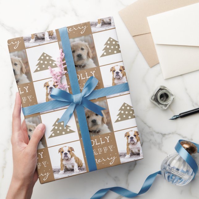 Papel De Regalo Perro Mascota de Cachorro 2 Fotos Merry Jolly Árbo (Regalar)