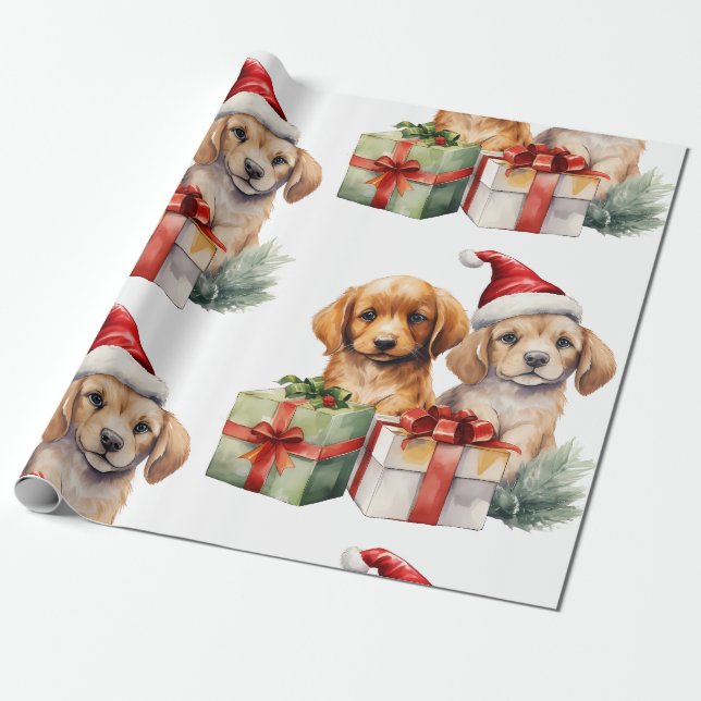 Papel De Regalo Perro navidad con regalos (Desenrollado)