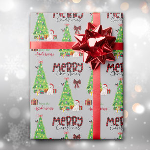 Papel De Regalo Perro occidental, pájaro y árbol de Navidad