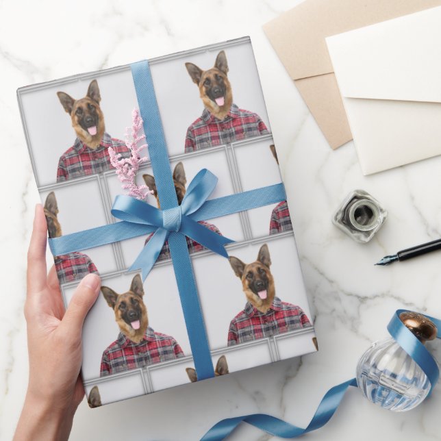 Papel De Regalo Perro pastor alemán a cuadros (Regalar)