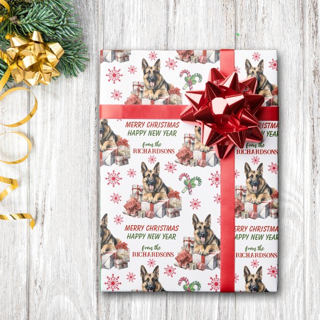 Papel De Regalo Perro pastor alemán con regalos de Navidades (Subido por el creador)