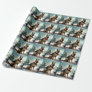 Papel De Regalo Perro pastor alemán en Navidad con nieve