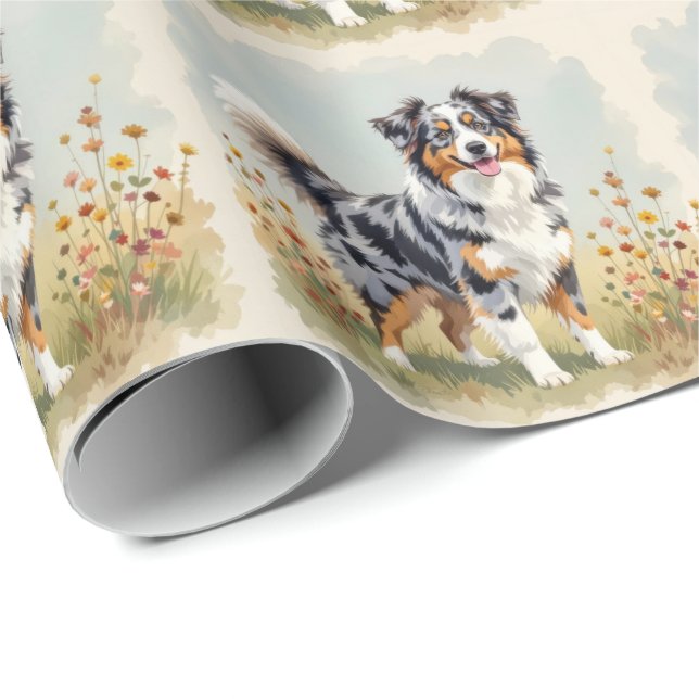 Papel De Regalo Perro Pastor Australiano Merle Cola Larga (Esquina del rollo)