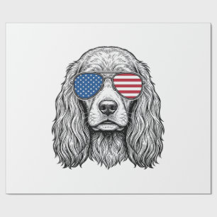 Papel De Regalo Perro Patriótico con Gafas de Sol de Bandera Vinta