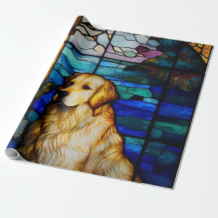 Papel De Regalo Perro patrón de vidrio manchado de Golden Retrieve