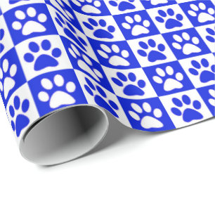 Papel De Regalo Perro Paw Imprime azul y blanco