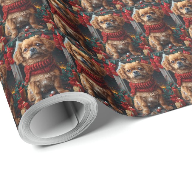 Papel De Regalo Perro Pekín Con Navidades Regalos Chimenea (Esquina del rollo)