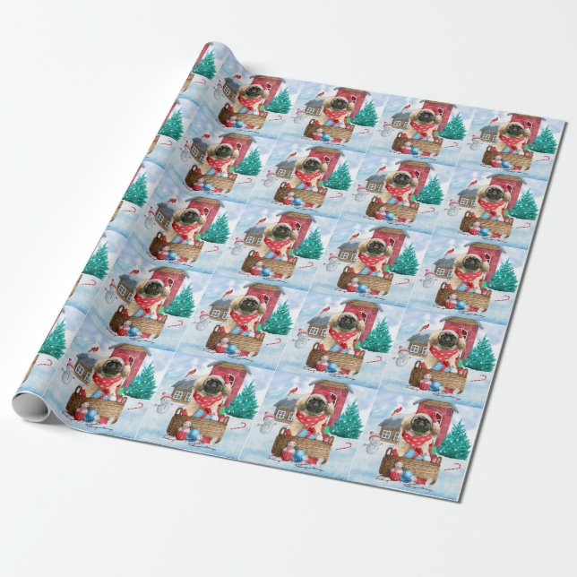 Papel De Regalo Perro pekingés en la casa de perros de Navidades d (Desenrollado)