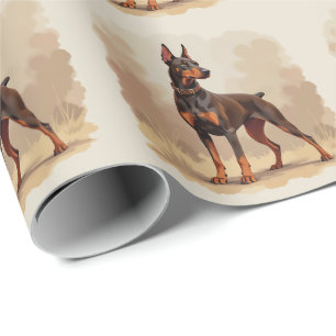 Papel De Regalo Perro Pinscher Doberman marrón óxido rojo