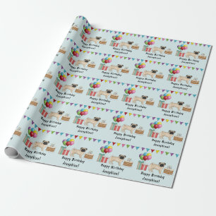Papel De Regalo Perro Pug Ciervo de Dibujos Animados Trapos Colori