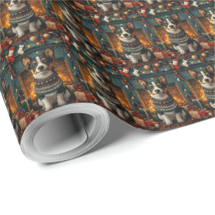 Papel De Regalo Perro Rat Terrier con regalos de Navidad junto a l