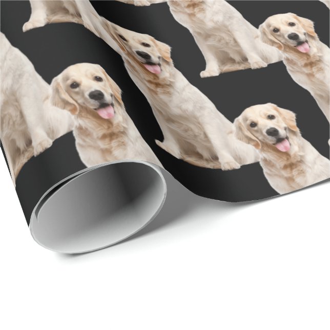 Papel De Regalo Perro recuperador de oro en negro (Esquina del rollo)