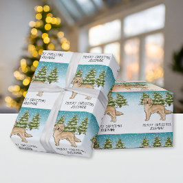 Papel De Regalo Perro Retriever Dorado Amarillo Navidad Texto Pers