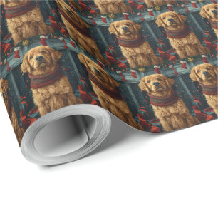Papel De Regalo Perro Retriever Dorado Con Chimenea De Regalo De N