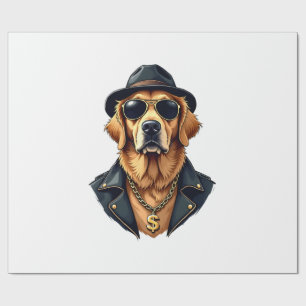 Papel De Regalo Perro Retriever Dorado Genial Vintage con Gafas de