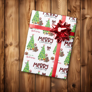 Papel De Regalo Perro rojo australiano, pájaro y árbol de Navidad