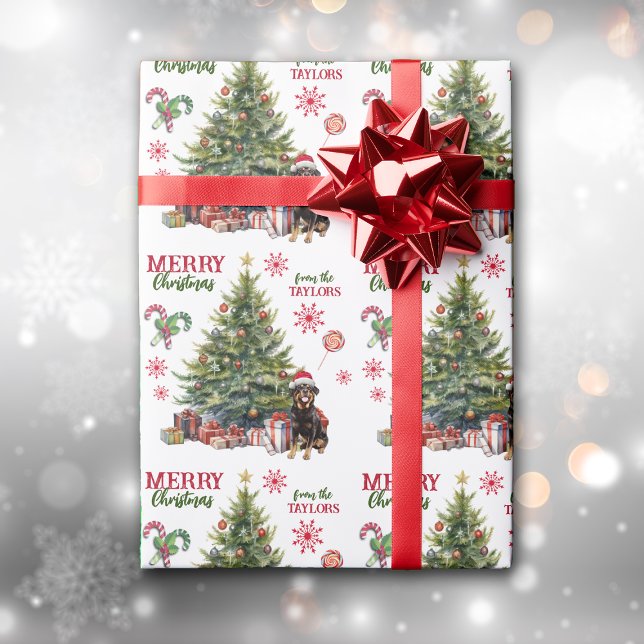 Papel De Regalo Perro Rottweiler bajo el árbol de Navidad (Subido por el creador)