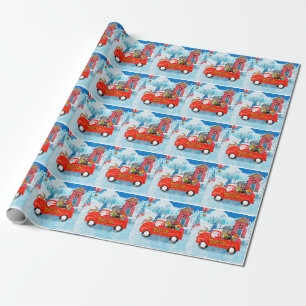 Papel De Regalo Perro Rottweiler Camión de Entrega de Navidad Niev