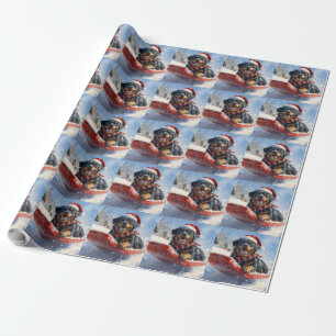 Papel De Regalo Perro Rottweiler con mangas y Navidades que nieva