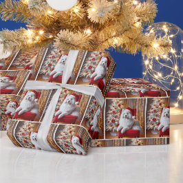 Papel De Regalo Perro Samoyed usando un Gorra de Santa Claus