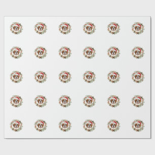 Papel De Regalo Perro San Bernardo Navidad Sombrero Santa Corona