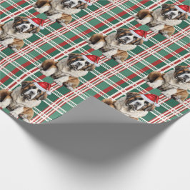 Papel De Regalo Perro Santa de San Bernardo Plaid de Navidad