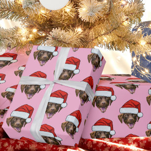 Papel De Regalo Perro Santa Hat   Navidades rosados con foto de ca