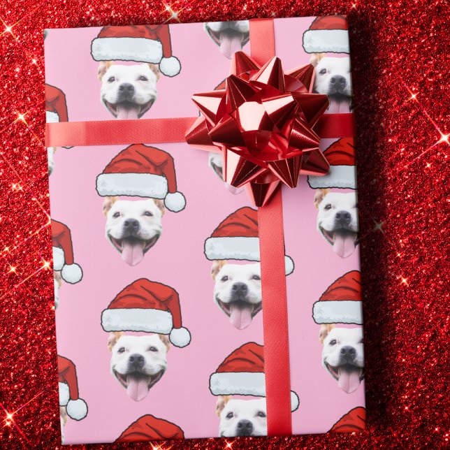 Papel De Regalo Perro Santa Hat | Navidades rosados con foto de ca (Subido por el creador)