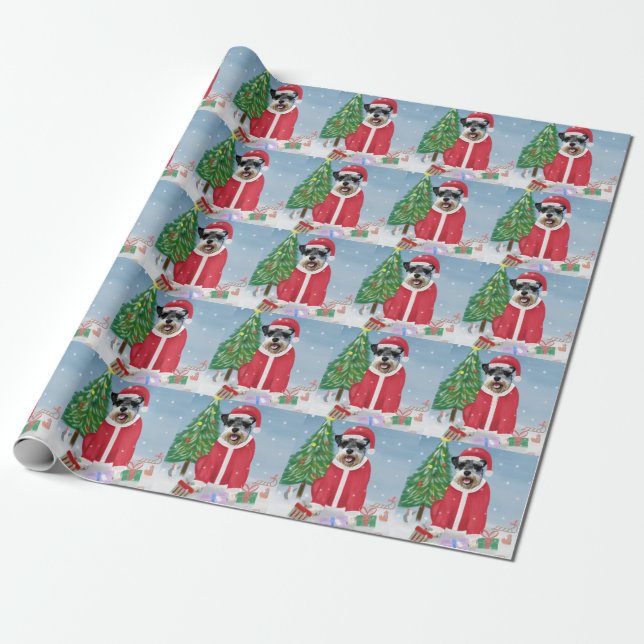 Papel De Regalo Perro Schnauzer en Navidades de nieve (Desenrollado)