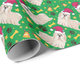 Papel De Regalo Perro Shih Tzu Con Navidades De Santa Hat