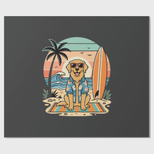 Papel De Regalo Perro Surfista Playa Retro Verano