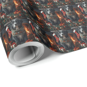 Papel De Regalo Perro Terranova con Chimenea de Regalos de Navidad