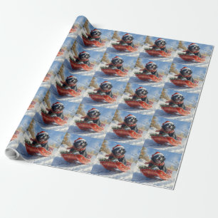 Papel De Regalo Perro Terranova en Trineo Deja que Nieve Navidad