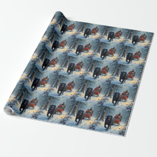 Papel De Regalo Perro Terranova Paseo en Trineo Nevado Navidad