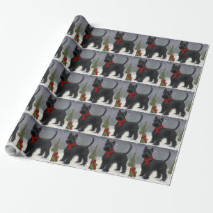 Papel De Regalo Perro Terrier Escocés en Navidad con Nieve