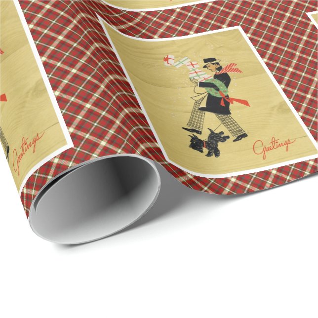 Papel De Regalo Perro vintage navideño (Esquina del rollo)