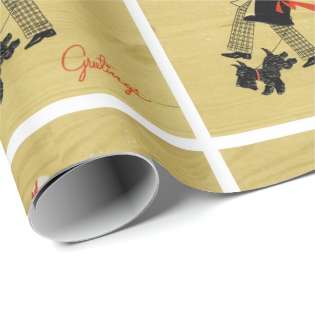 Papel De Regalo Perro vintage navideño (Esquina del rollo)