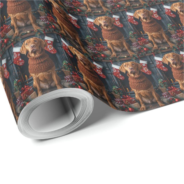 Papel De Regalo Perro Vizsla Con Chimenea De Regalos Navidades (Esquina del rollo)