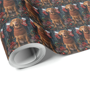 Papel De Regalo Perro Vizsla con regalos de Navidad Chimenea