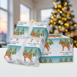 Papel De Regalo Perro Vizsla Húngaro Nevado Bosque De Invierno Y T