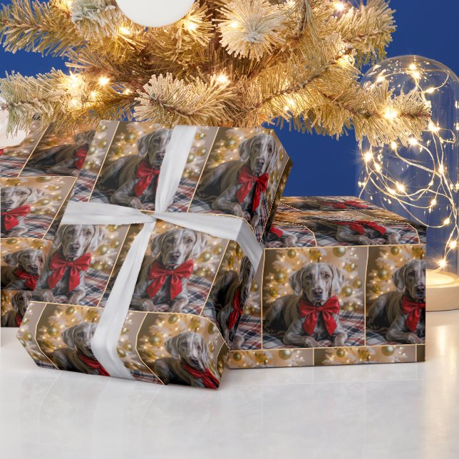 Papel De Regalo Perro Weimaraner de Navidad con lazo rojo (Vacaciones)