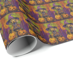 Papel De Regalo Perro Weimaraner espeluznante de Halloween bruja y