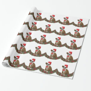 Papel De Regalo Perro xmas Boxer Santa Hat Garland festivo