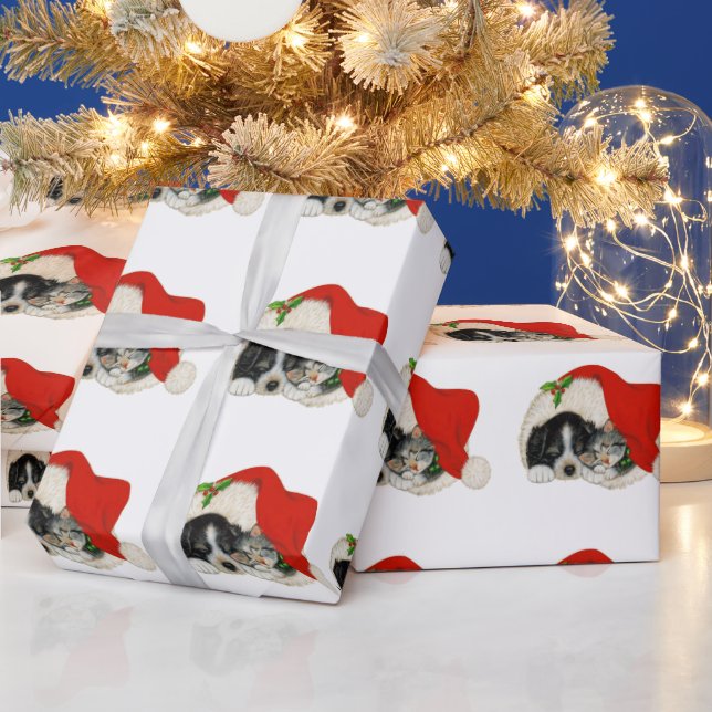 Papel De Regalo Perro Y Gato navidades En Un Sombrero (Vacaciones)