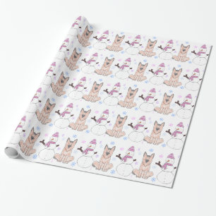 Papel De Regalo Perro y muñeco de nieve de pastor alemán