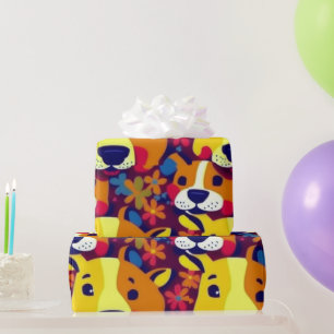 Papel De Regalo Perros adorables perros coloridos ambiente de masc