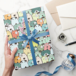 Papel De Regalo Perros apilados de menta y verde